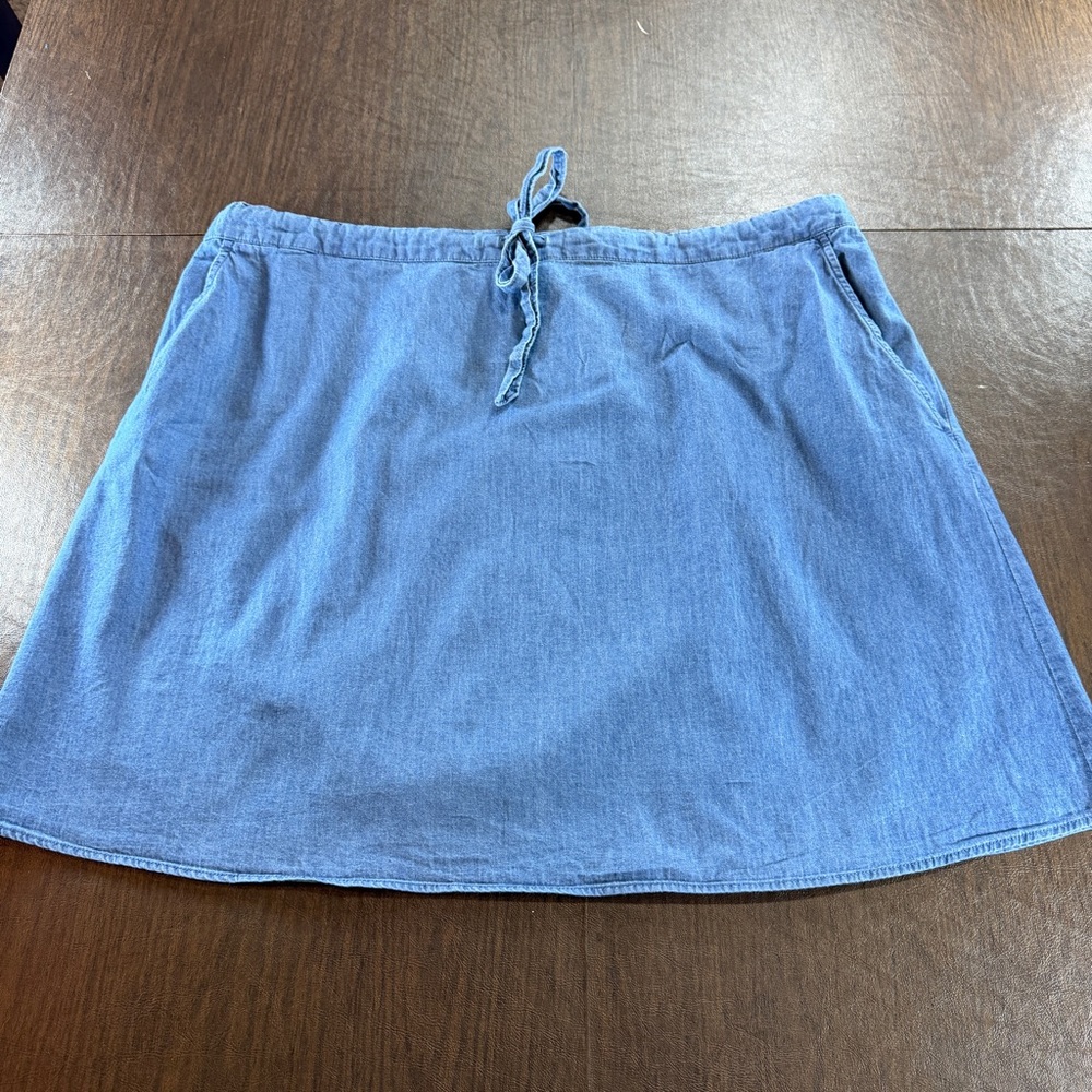 Draper James Women's Light Blue Denim Drawstring Skirt 100% Cotton Sz 2X